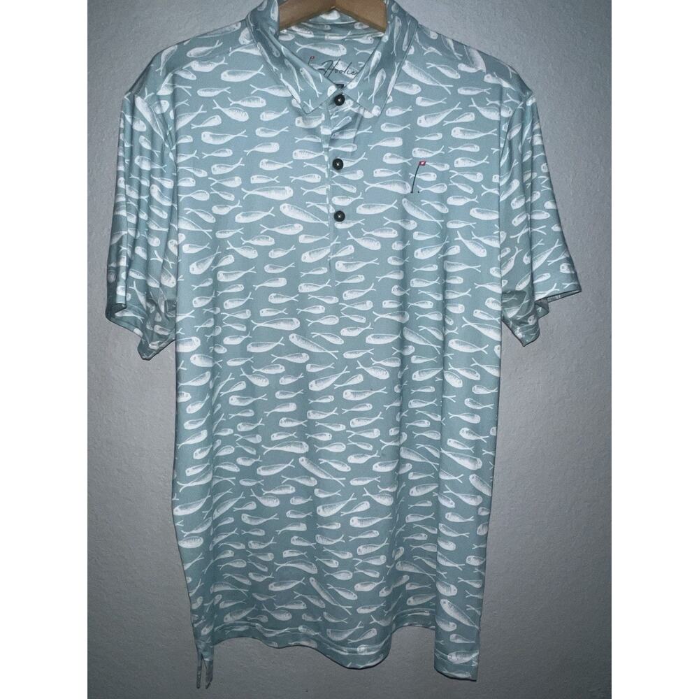 Hoolie Golf Polo Men’s L Shirt Green School Of Fish Made In USA Bait Herring